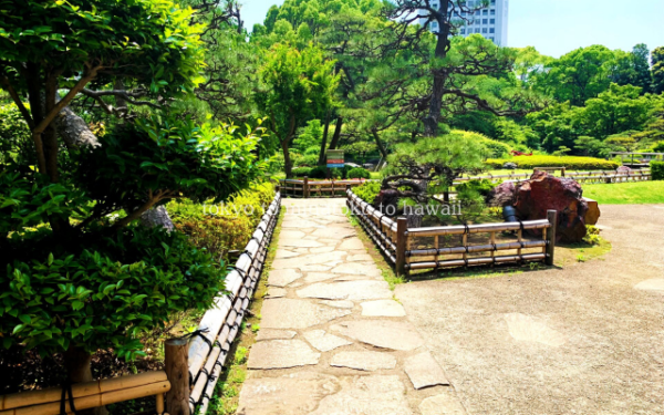 東京都千代田区のホテルニューオータニ東京の5階のエントランスから出た日本庭園